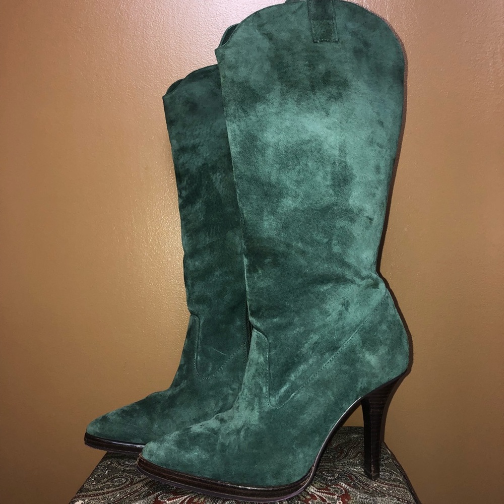 Suede Turquoise Knee-High Boots